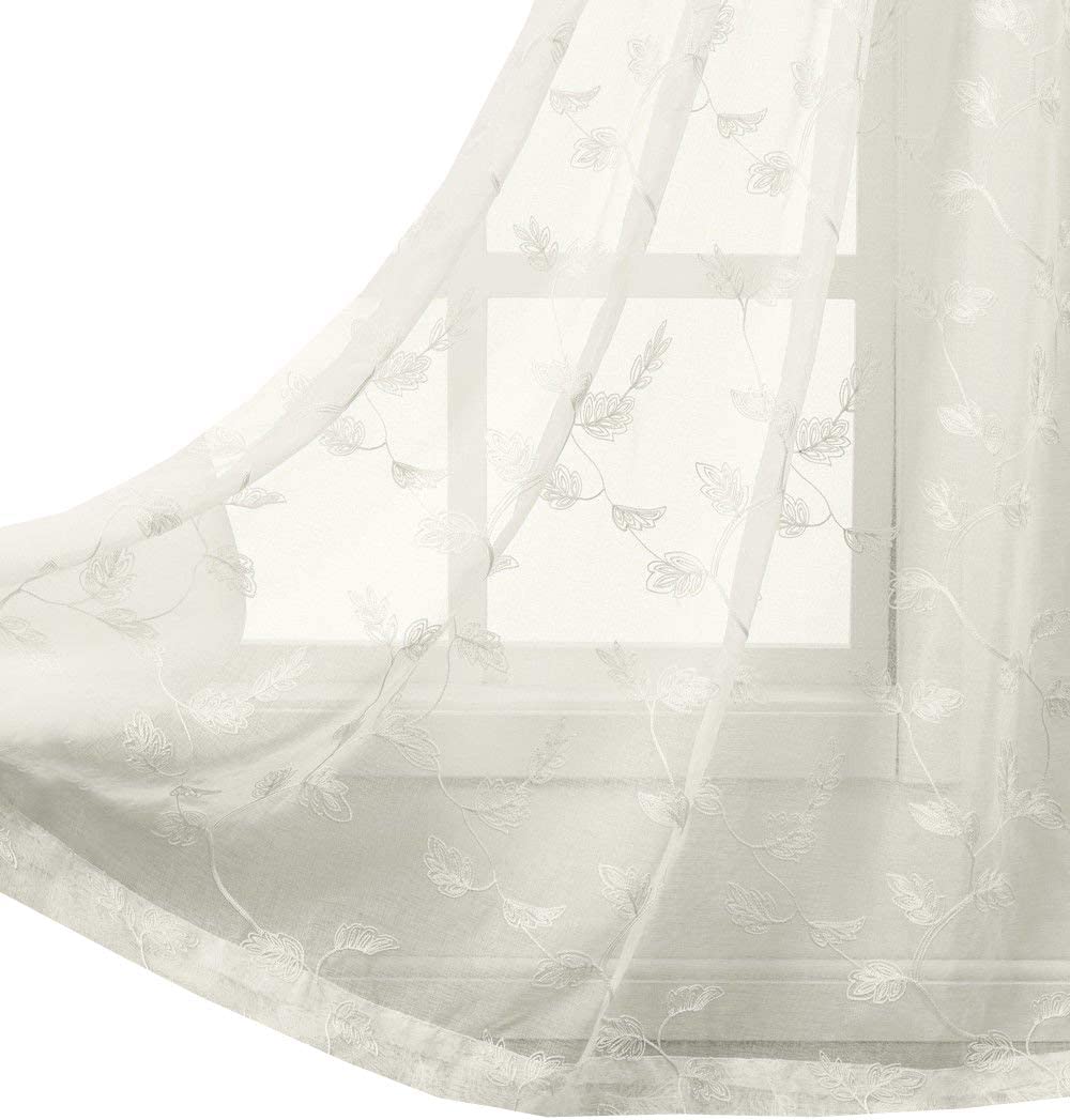 sheetsnthings Embroidered Brook 108-Inch Wide x 96-Inch Long, Set of 2 Grommet Top Sheer Window Curtains, Beige