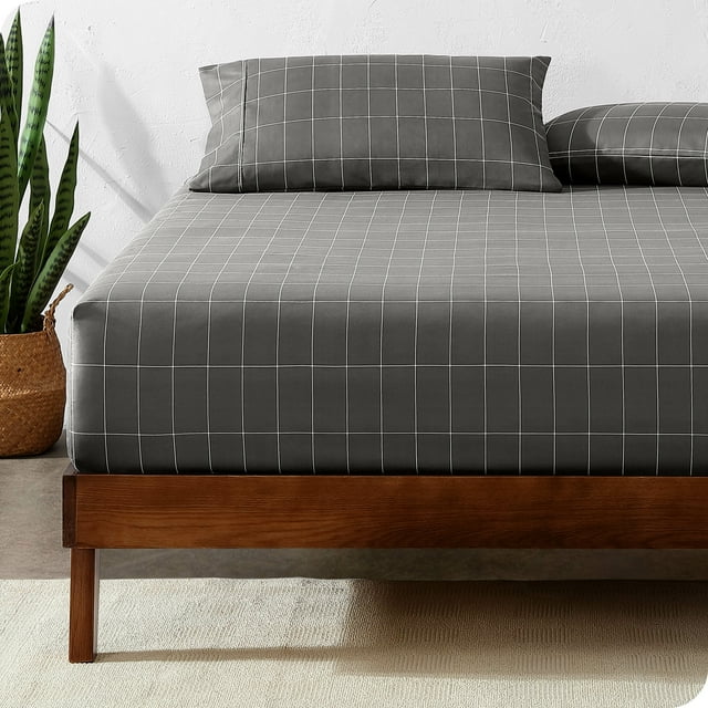 Bare Home Drap-Housse - Premium 1800 Collection - Poche Profonde - Ultra Doux, Résistant aux Plis - Très Grand Simple, à Carreaux - Gris/blanc