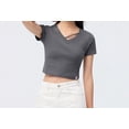 thumbnail image 1 of Simple Tempérament T-Shirt à Manches Courtes : Tricot Serré, Chandail Col en V d'Été pour Femmes - TTG, 1 of 4