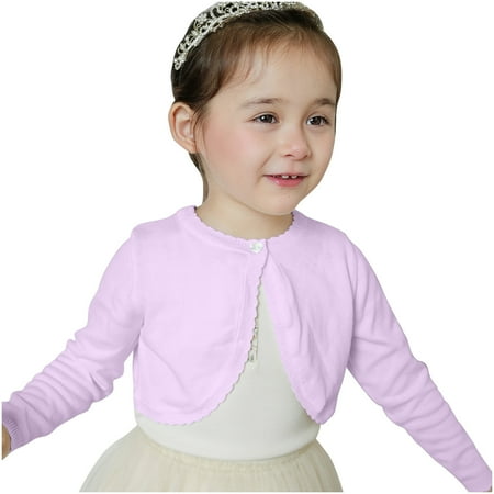 

Pitauce Toddler Girls Button Up Cropped Cardigan Ruffled Open Front Long Sleeve Top Solid Color Crochet Sweater Cardigan for Kids 1-14 Years