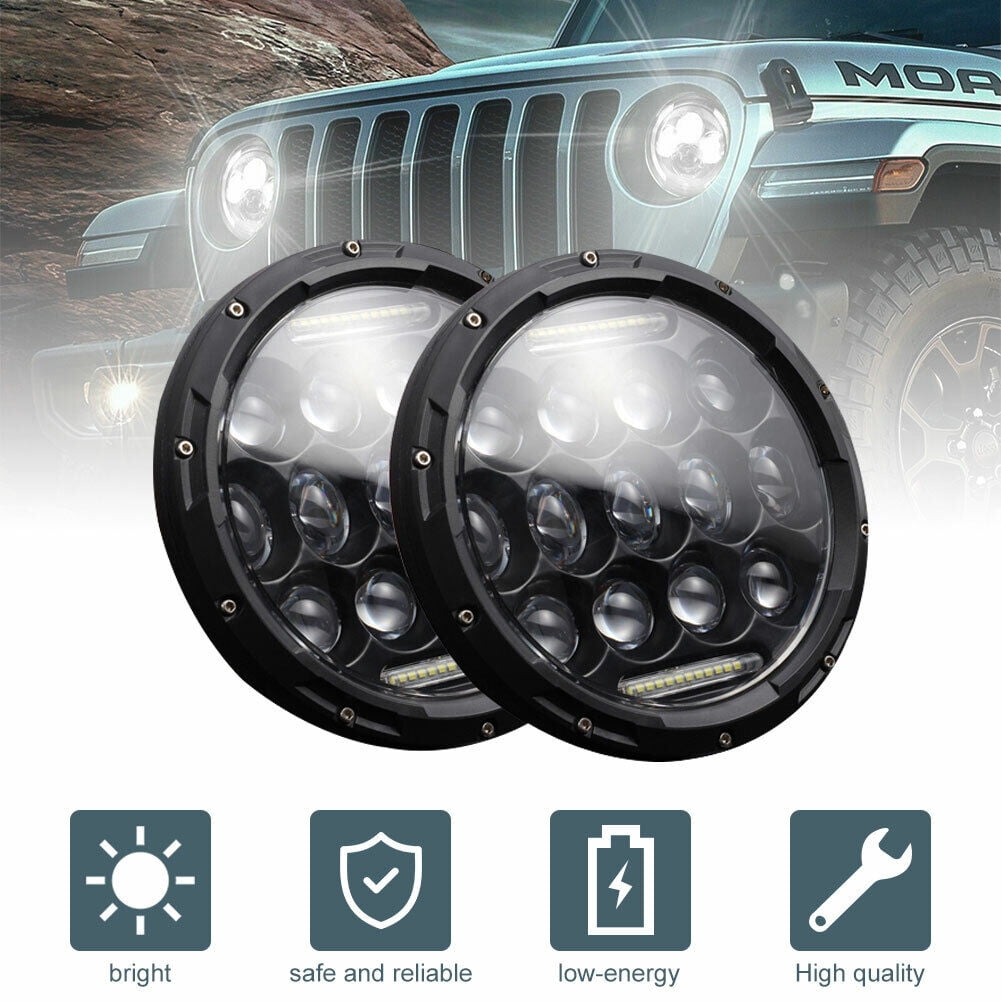 DOT Pair 7 Inch LED Headlights Halo Angle Eye For Jeep Wrangler JK TJ ...