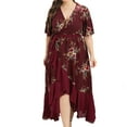 thumbnail image 2 of Puntoco Vestido De Manga Corta Con Cuello En V, Vestido Sexy Con Cordones Y Cuello En V Para Mujer, Talla Grande, Color Burdeos Xl, 2 of 6