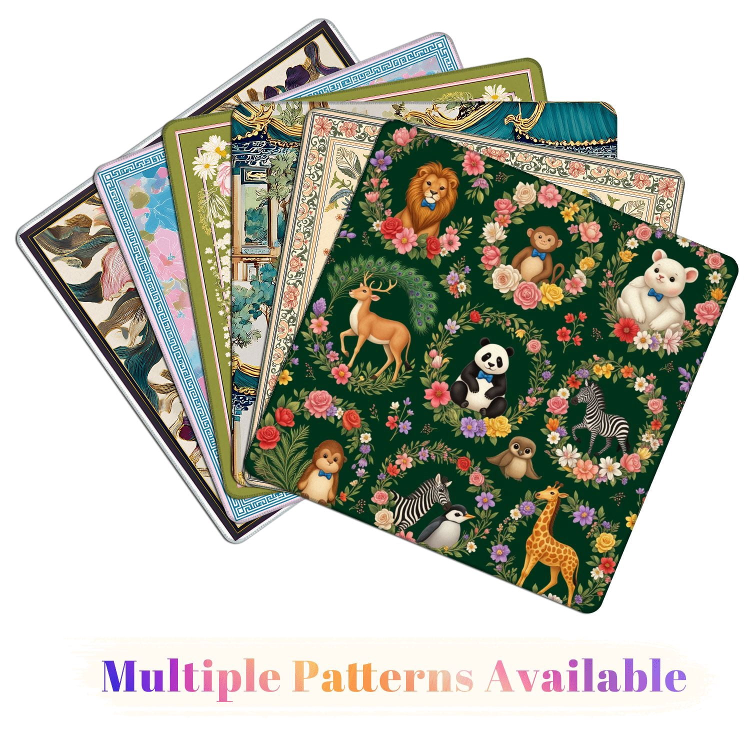 Mahjong Mat 31.5" x 31.5" Cute Animal Illustrations Floral Wreaths Dark Green Non-Slip Noise Reduction American Mahjong Tiles Table Cover for Dominoes Poker Card Board Games Gift