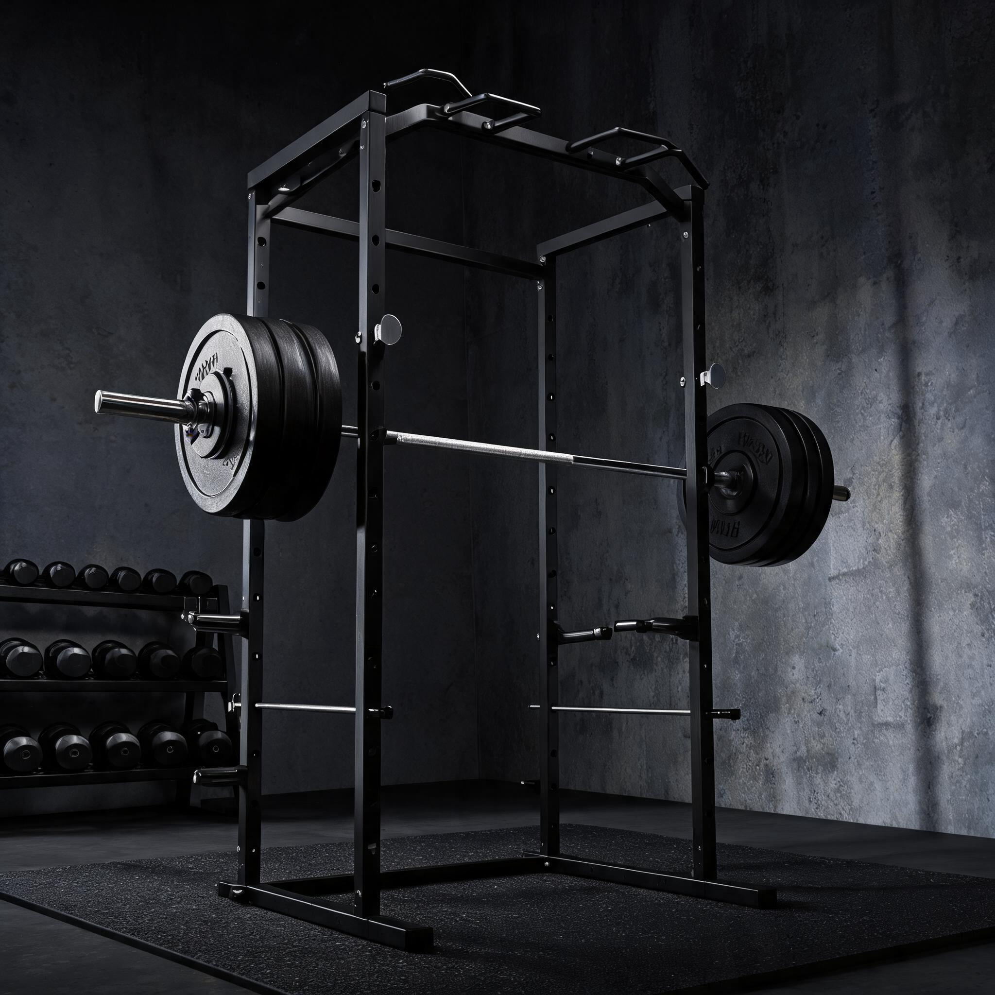 1100LB Heavy Duty Power Cage Squat Rack for Home Gym – Multi-Function Strength Training Rack with Pull-Up Bar, Dip Bars, J-Hooks, Adjustable Safety Spotters, Bench Press Support – Color: All Black