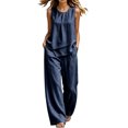 thumbnail image 2 of Karymi Lounge Sets for Women Two Piece Outfit Set, Crew Neck Sleeveless Asymmetric Layered Tank Top, High Waist Wide Leg Pants with Pockets, 2 of 5