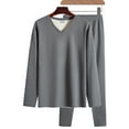 thumbnail image 6 of dzxyzu Men's Seamless Long Johns Sanding High Elastic Thermal Underwear Fleece Lined Base Layers Double-Sided Double-Color Velvet V-Neck Suit for Cold Weather -Gray, 6 of 9