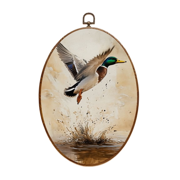 Canvas Wall Art Vintage Animal Farmhouse Hunting Rustic Deer Fish Mallard Duck Oval Framed Canvas Prints Hunting Theme Wall Hanging Decor for Cabin Lodge 8.6"x11.4"
