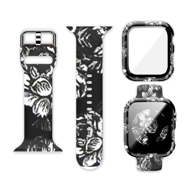 Adecuado para Apple Watch de 7. ª generación, correa de silicona impresa, película templada para PC, funda protectora para Apple Watch, juego de 25 colores
