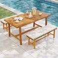 thumbnail image 2 of Gymax 3-Piece Patio Dining Set Rectangular Table & 2 Benches w/1.97'' Umbrella Hole, 2 of 10