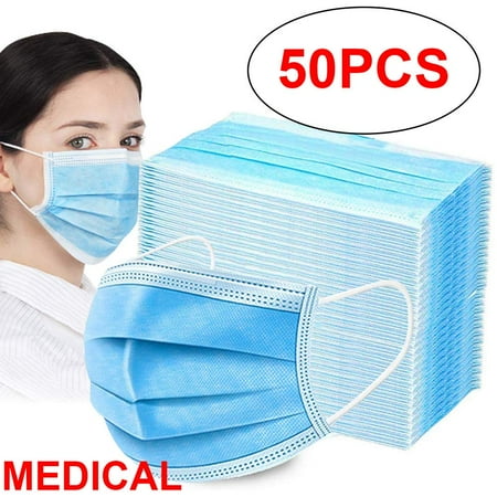 3-layer Breathable and Comfortable Dust mouth face massk Disposable Earloop Anti Dust with Elastic Earloop 50pcs (blue)