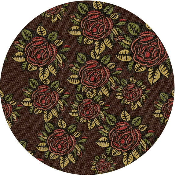 Ahgly Company Indoor Round Patterned Saddle Brown Area Rugs, 7' Round