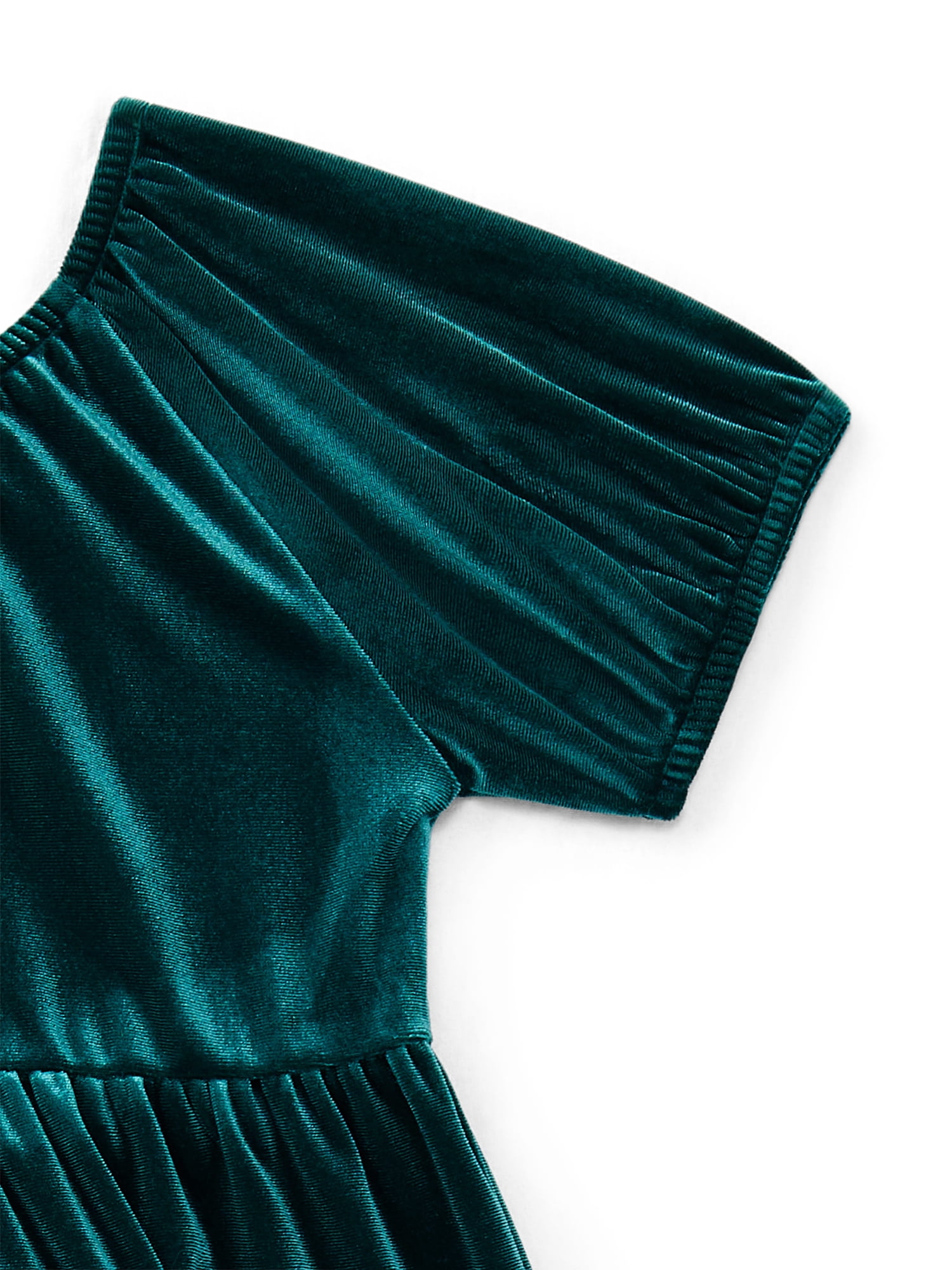 Wonder Nation Toddler Girls Tiered Velvet Dress with Puff Sleeves, Sizes 12M-5T