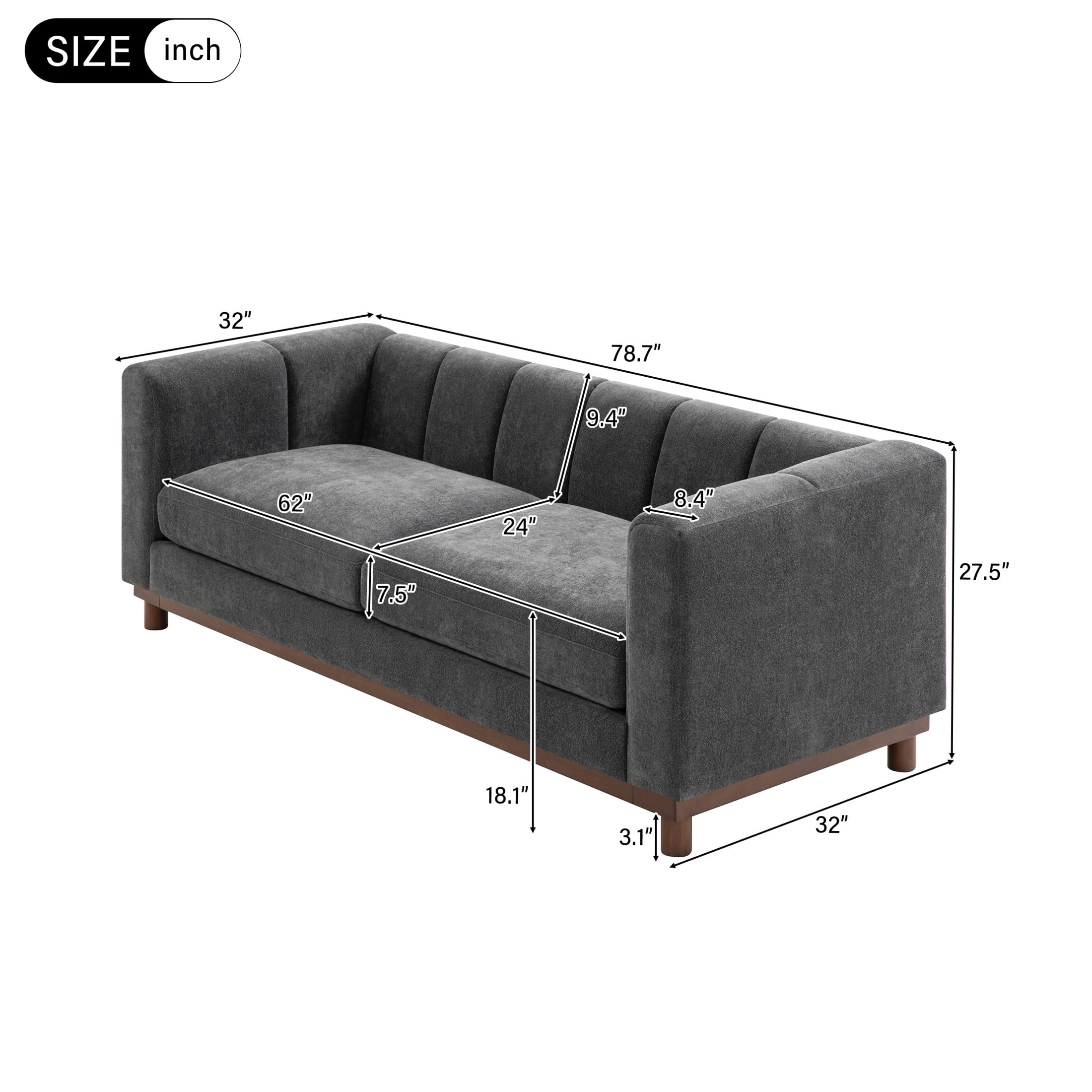 Christopher Knight Home 78.7" Chenille Loveseat Sofa, Modern Upholstered Couch with Square Arms, Dark Gray