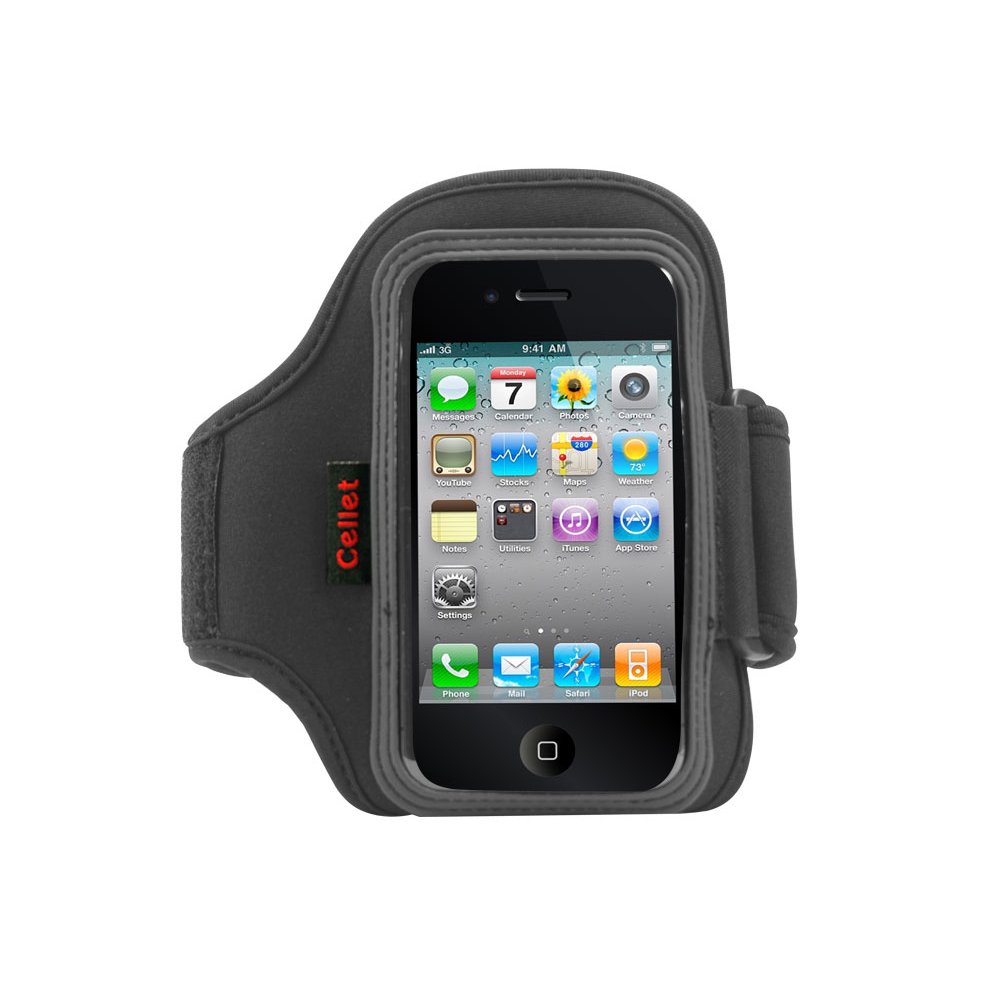 Cellet Black Sports Neoprene 12" Armband Strap Holder for iPhone 4 / 4G