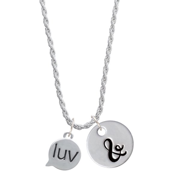 Delight Jewelry Silvertone Text Chat - luv - Love - Silvertone Script Initial Disc - & - Charm Necklace, 20"+3"
