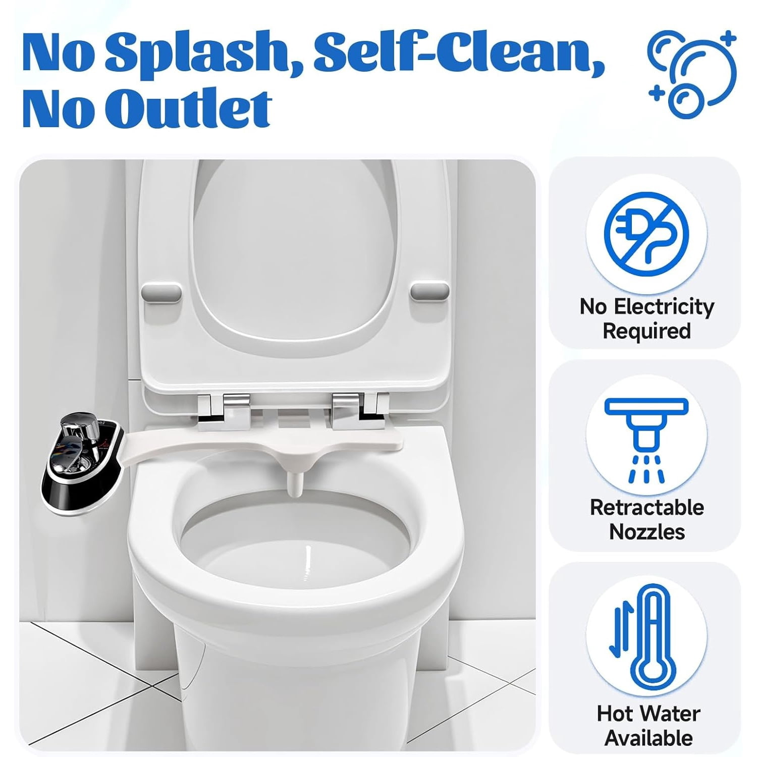 Toilet Attachment for Toilets Seat,Self-Cleaning Hot&Cold Water Bidet-Toilet Attachment for Hygiene,Non-Electric Bidets Sprayer, Adjustable Water Pressure with Bidet Hose for Feminine /Real Wash.
