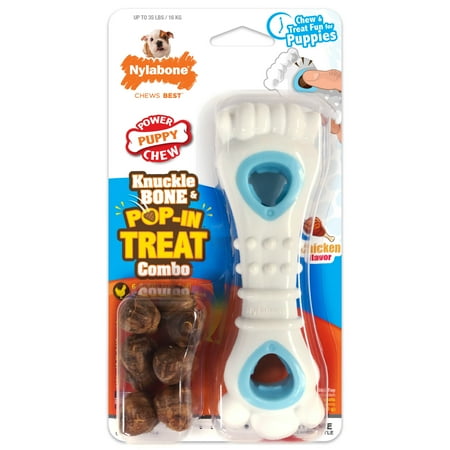 UPC: 0018214852674 | Nylabone Puppy Power Chew Knuckle Bone & Pop-In Puppy Treat Toy Combo Chicken Medium/Wolf – Up to 35 lbs.