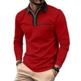 thumbnail image 3 of GrmtClth Mens Quarter Zip Lapel Polo Shirts Color Block Collar Long Sleeve Slim Fit Golf Tops With Chest Pocket Red L, 3 of 9