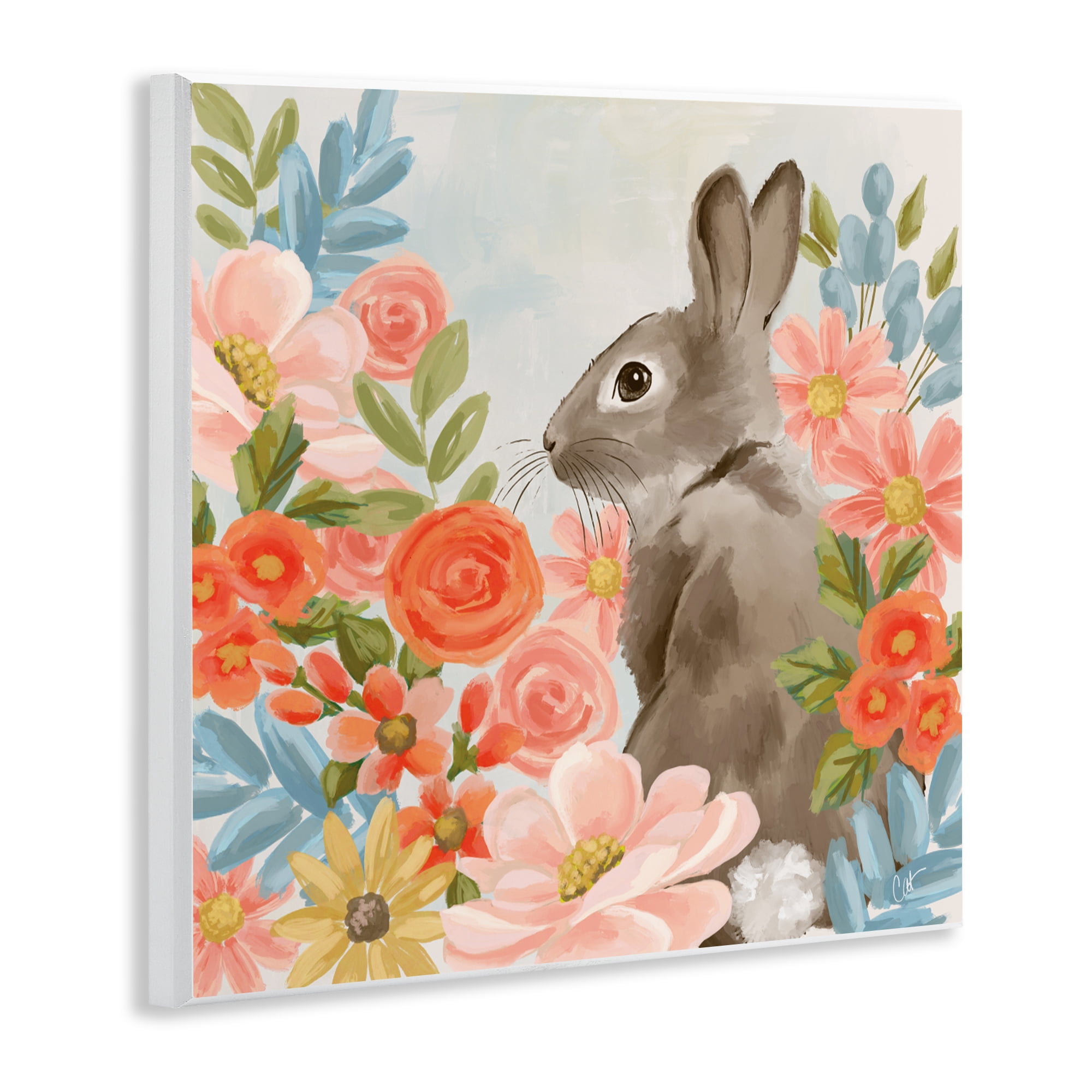 Stupell Industries Bunny In The Blooms Wall Plaque Art, design by Cat Thurman Designs
