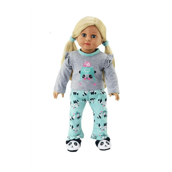 American Fashion World Winter Panda Pajama Set for 18 Inch Dolls, Doll Clothing