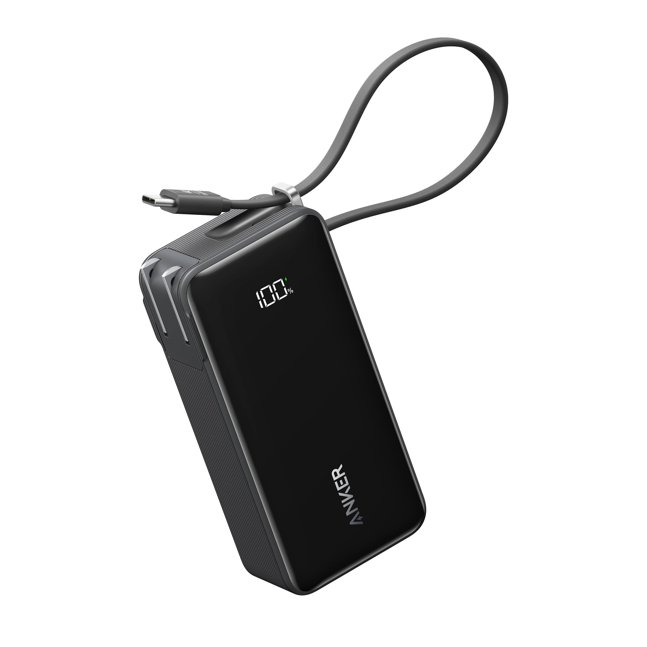 Anker Power Bank (10,000mAh, 30W, Foldable AC Plug, Built-In USB-C Cable)