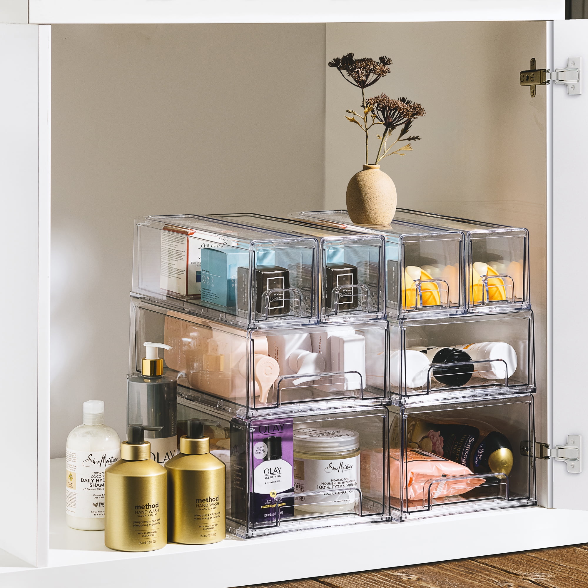 Sorbus Large Pull Out Organizer Bins, Clear Stackable Storage Drawers for Cleaning Supplies (2 Pack)