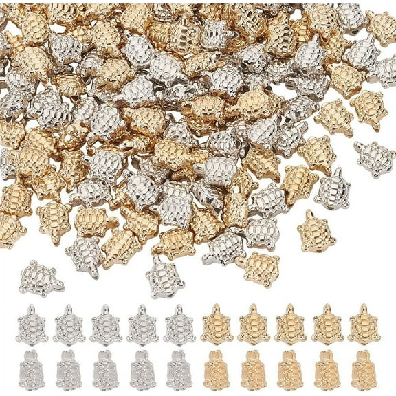 200 Pcs Sea Turtle Beads Gold Silver Ocean Tortoise Charms Beads CCB Plastic Sea Animal Beads Summer Spacer Beads Jewelry DIY Making Supplies