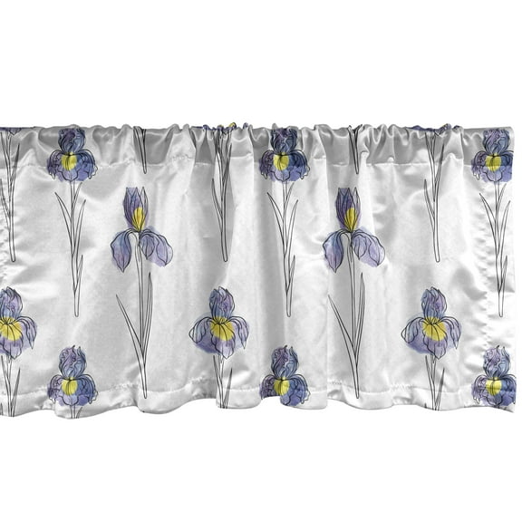 Ambesonne Botanical Window Valance, Watercolor Iris Flowers, 54" X 18", Blue Violet Mustard