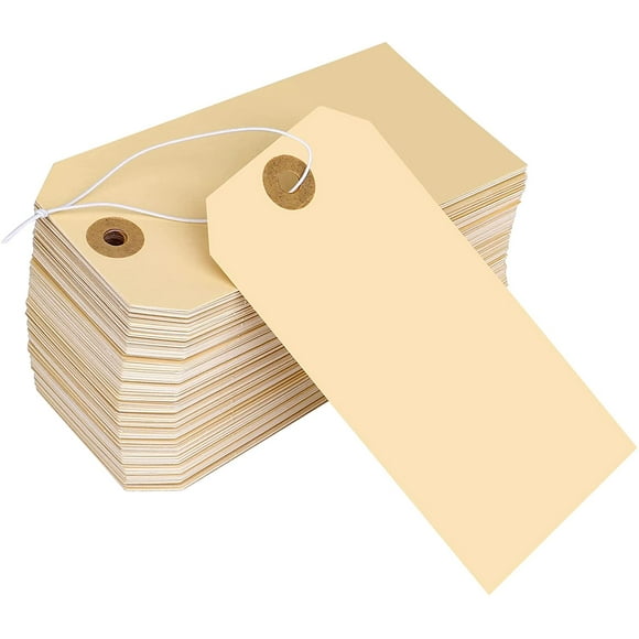 SAVITA 120pcs Manila Tags, Vintage Hangtags Blank Shipping Tags Manila Hang Tags with Elastic String for Clothing, Wine