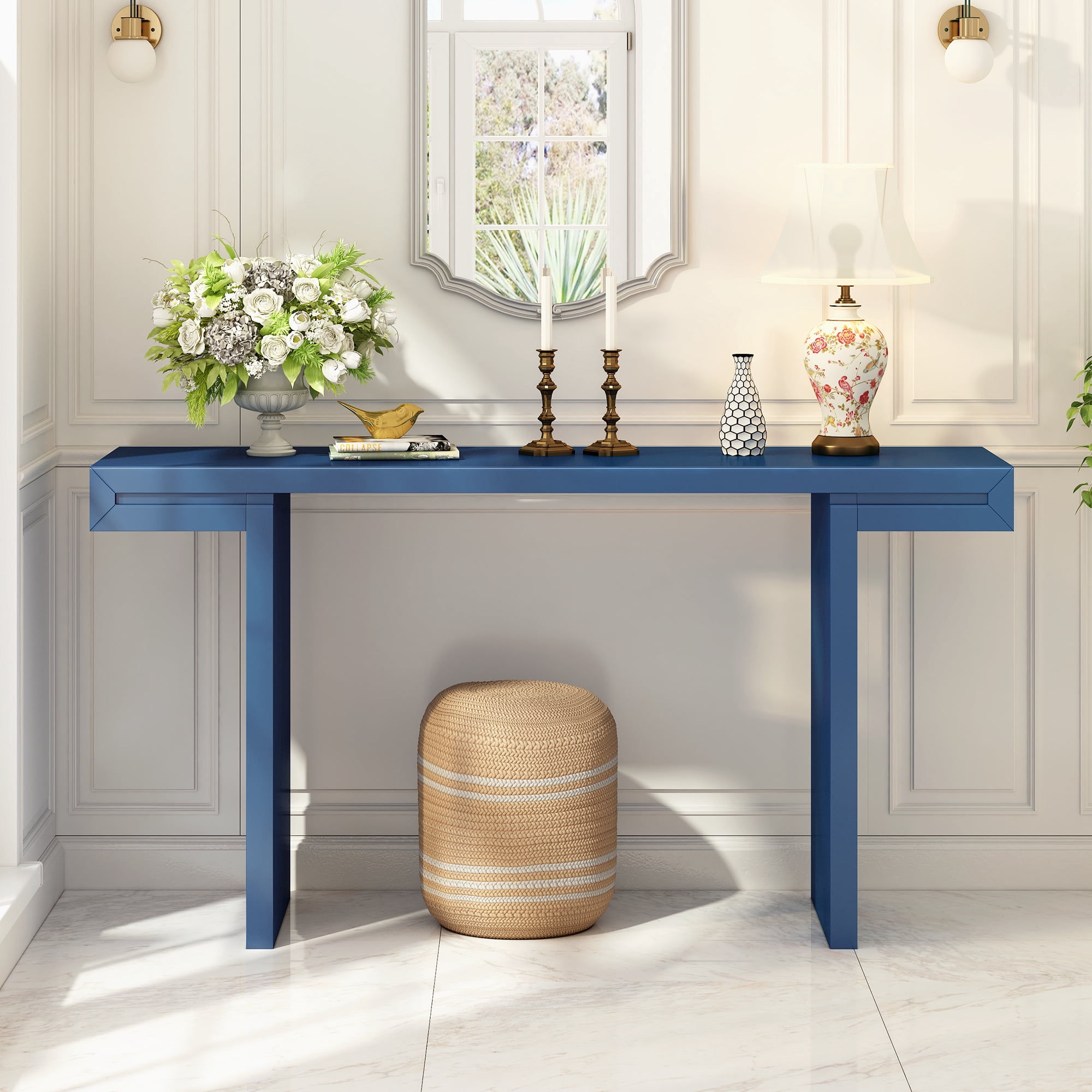 Large 60" Console Table with Geometric Clean Lines Design, Entryway Table with Painted Finish and Adjustable Feet, Suitable for Living Room, ntryway, Hallway