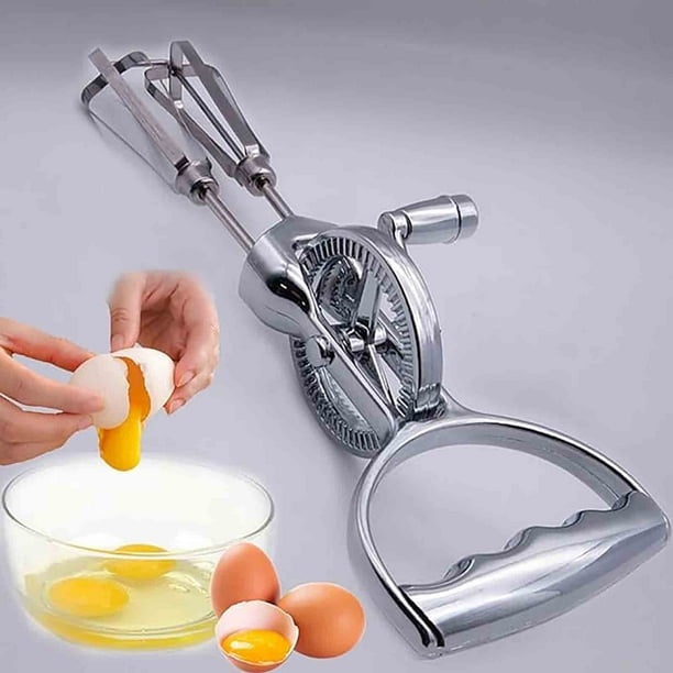 Batidor Manual de Manivela de Acero Inoxidable, Batidor Giratorio para Hornear, Mezclar Huevos y Crema, Herramienta de Cocina Ergonómica con Batidores Dobles y Agarre Antideslizante.
