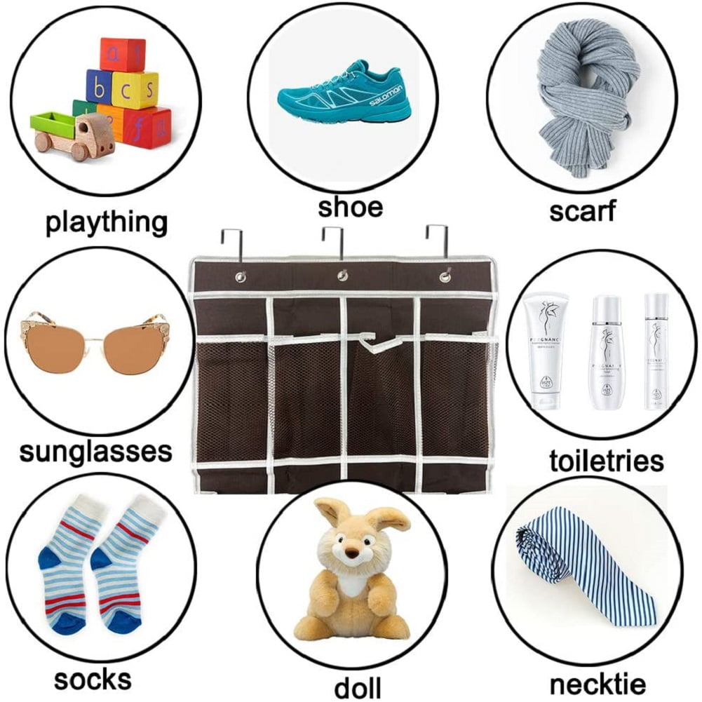 Kepooman 24 Pockets Over the Door Hanging Mesh Shoe Organizer with 3 Hooks for Closet Pantry, 59" x 21.6", Coffee