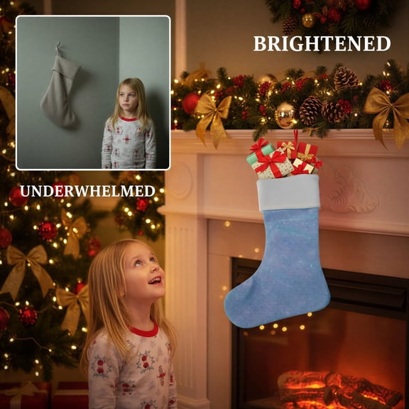Light Blue 16.1 x 11.8 in Sequin Christmas Stocking, Large Glitter Hanging Sock for Presents, 16.1 inch Shiny Holiday Decoration, Candy Bag for Tree Ornaments