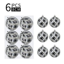6 Pcs Vintage Plaid Christmas Ornaments, 60mm/2.36" or 80mm/3.15" Hanging Tree Decorations, Classic Black and White Plaid Baubles for Holiday Decor