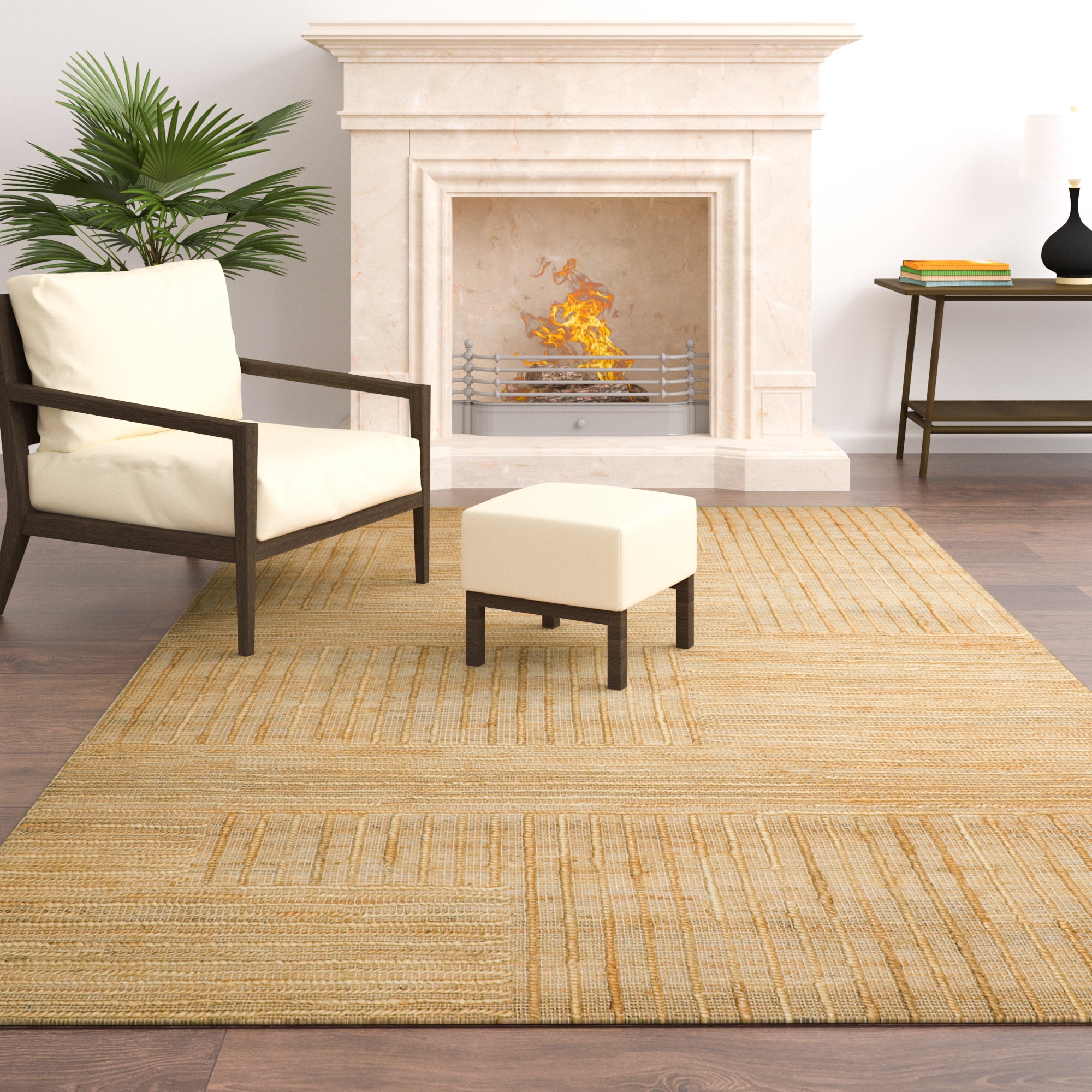 Ox Bay Nel Striped Modern Hand-Woven Jute Indoor Area Rug, Natural, 5' x 7'9"