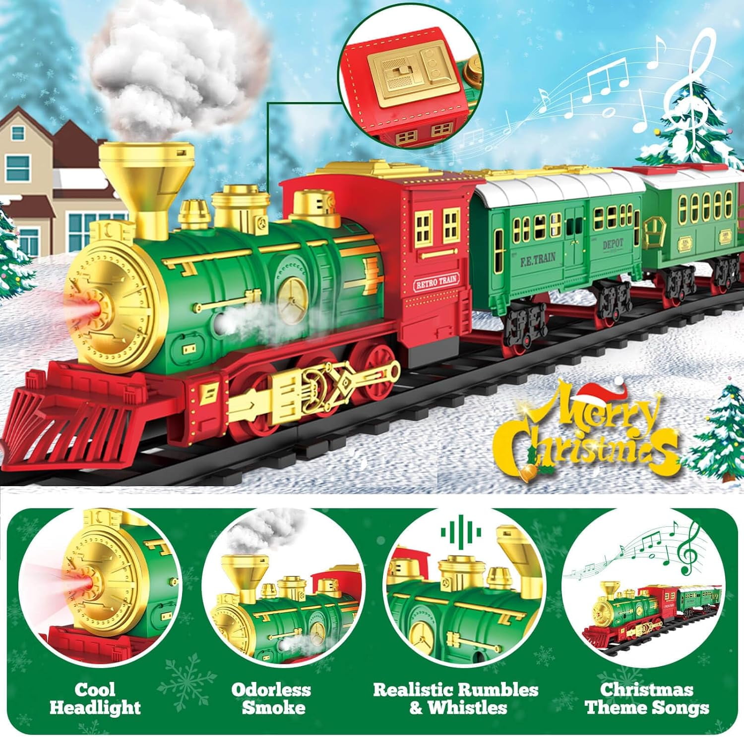 TYMZDYN Electric Train Set with Smoke and Light for Toddlers Age 3 4 5 Year Old: Christmas Train Sets for Around The Tree with Adjustable Sound and Music Christmas Birthday Gift for Kids Age 6 7 8+