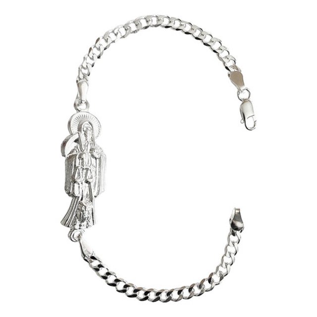 JOYARIS Pulsera Santa Muerte Lisa Esclava Plata Solida Ley 925 Talla Largo/Ancho: 19 cm x 4 mm PT-0000909