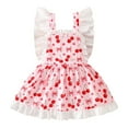 thumbnail image 1 of Rhuody Robe de Demoiselle d'Honneur Col Rond Robe d'Été Tout-Petit Manches Volantées Imprimés Robe de Fête des Fêtes Tenue Classique Rose 12-18 Mois, 1 of 7