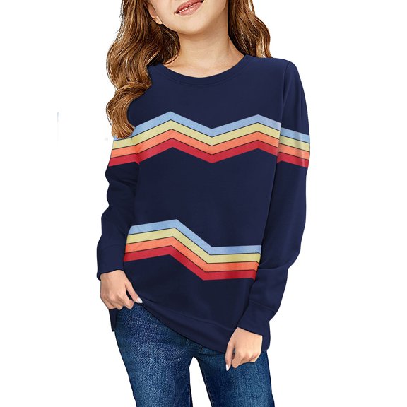 Sherrylily Girls Striped Color Block Sweatshirts Kids Tie Dye Crewneck Long Sleeve Pullover Tops 4-15 Years