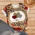 thumbnail image 7 of Jewelreauty Women's Valentine's Day Short Sleeve Shirts Graphic Leopard Pullover Tops Plus Size S-6XL Casual Tee Blouses (M, Brown-D), 7 of 7