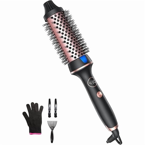 wonima11 Thermal Hair Brush for Blowout Look, 1.5 Inch Heated Round Brush for Natural Curl,Ionic Curling Iron Wand with Dual Voltage, Volumizing Smoothing Hot Round Brush, Black