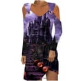 thumbnail image 2 of WXLWZYWL Ladies Evening Dresses Casual Halloween Printed Dress Long Sleeve Strapless Dress Fashion Round Neck Suspender Off Shoulder Dress, 2 of 5