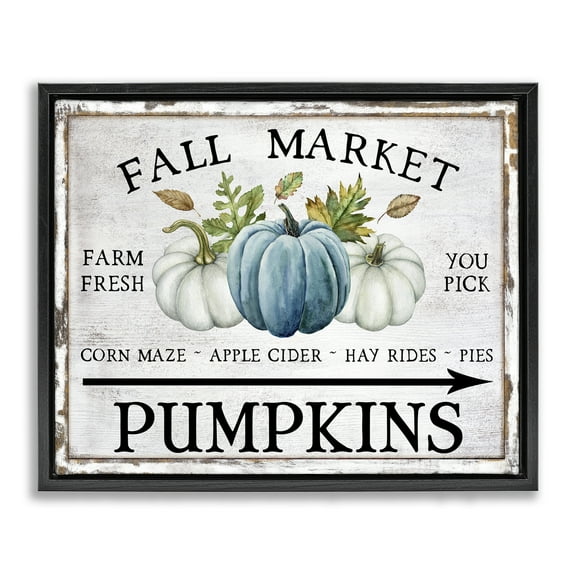 Stupell Industries Fall Market with Arrow Holiday Painting Black Floater Framed Canvas Art Prints Wall Art, 21 x 17
