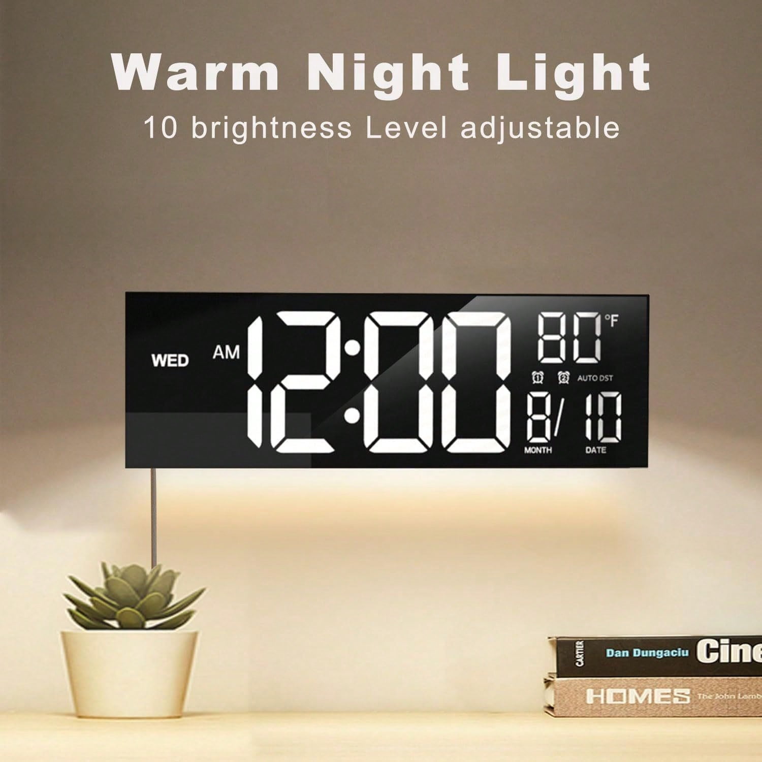 1pc Extra 16" Large Screen Digital Wall Clock with Remote Control, Dual Alarm with Big LED Screen Dispaly, 8 RGB Colors, Auto DST, Temperature for Living Room, Bedroom, Desk Decor, Mounted,