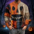 thumbnail image 2 of Fabrcox S-5XL Halloween Shirt Men Spooky Pumpkin Face Patchwork Crew Neck Sweatshirt for Mens Funny Fall Waffle Big and Tall Pullover 4XL, 2 of 7