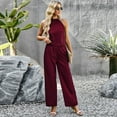 thumbnail image 2 of REORIAFEE Two Piece Outfits for Women Summer Casual Vacation Sets 80s Outfit Women's Fashion Casual Spring Summer Round Neck Sleeveless Blouse Tops Wine XL, 2 of 8
