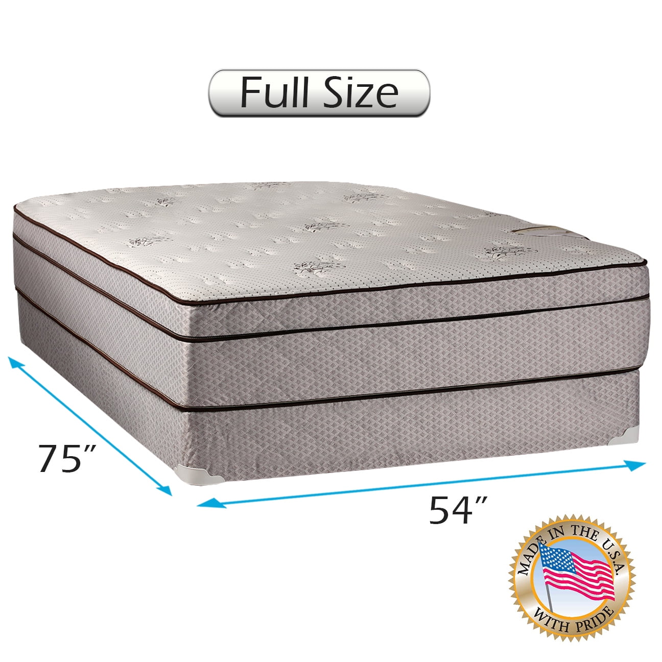 Fifth Ave Foam Encased Eurotop Full size 54"x75"x14" Mattress and Box Spring Set - Fully assembled, Orthopedic, Sleep Support, Longlasting Comfort and Superior Quality by Dream Solutions USA