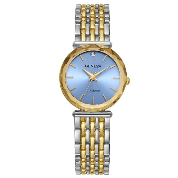 Geneva Ladies Two Tone Tone 30mm Genuine Diamond Metalized Glass Bezel Adjustable Bracelet Watch