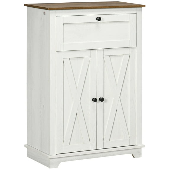 Farmhouse Barn Door Accent Cabinet: Kitchen Sideboard Storage for Bedroom, Living Room, White