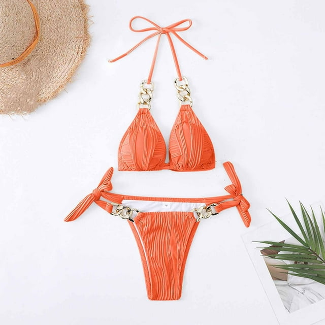 zanvin Womens High Waisted Bathing Suits Bikini Sets Two Piece Swimsuits,Orange,S